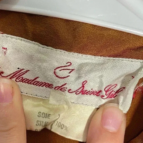 Madame de Saint Gil Vintage Caramel Brown Layered Silk Long Sleeve Blouse Sz 40 - Picture 5 of 8